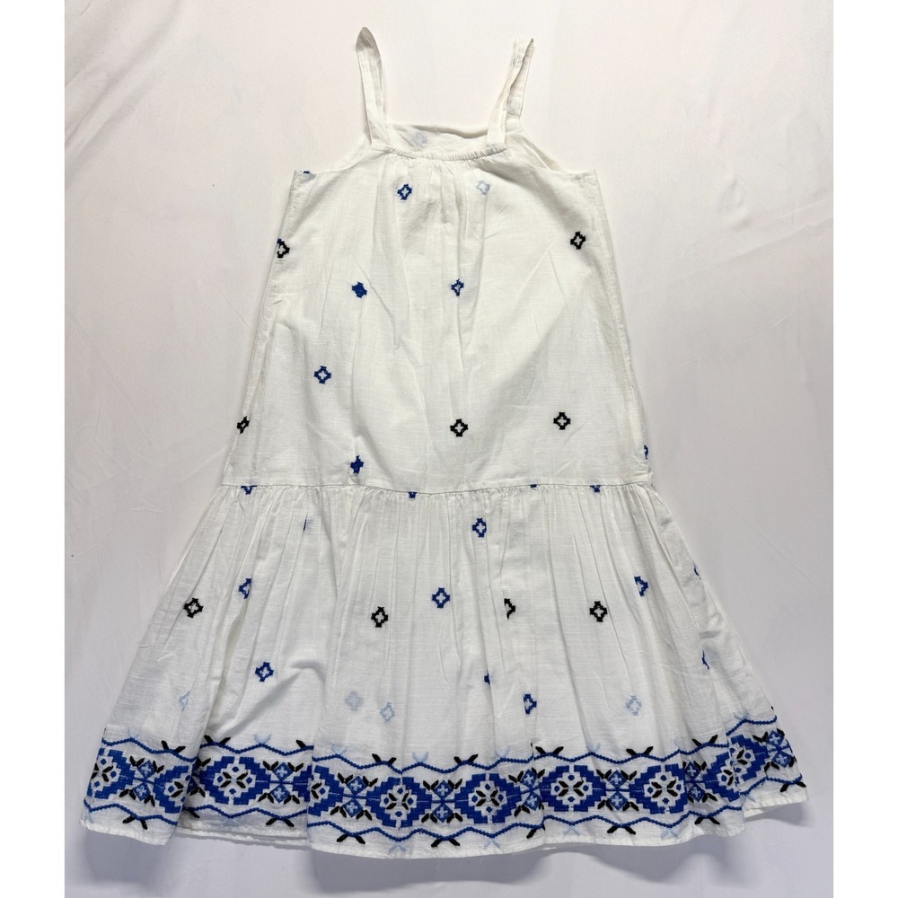 Zara A Line Dress Girls 10 White Embroidered‎ Geometric Peplum Hem Square Neck